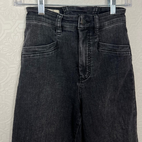 Free People CRVY Black Denim Jeans Wide Leg Cropped Tie Lace Up Waistband - Picture 4 of 10